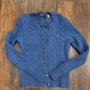 Ralph Lauren Navy Cable-Knit Cardigan with Red Pony Accent